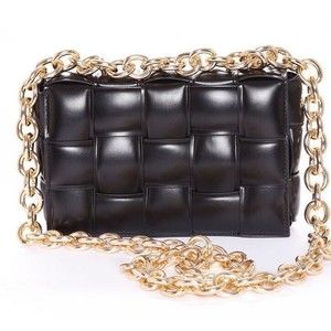 Fashion Nova Hard To Resist Black Quilted Cross Body Clutch Hand Bag Gold Chain